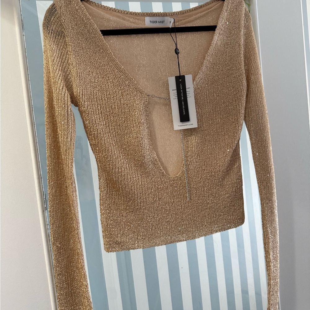 New with tags - Tiger Mist Shimmering Gold V-Neck Blouse